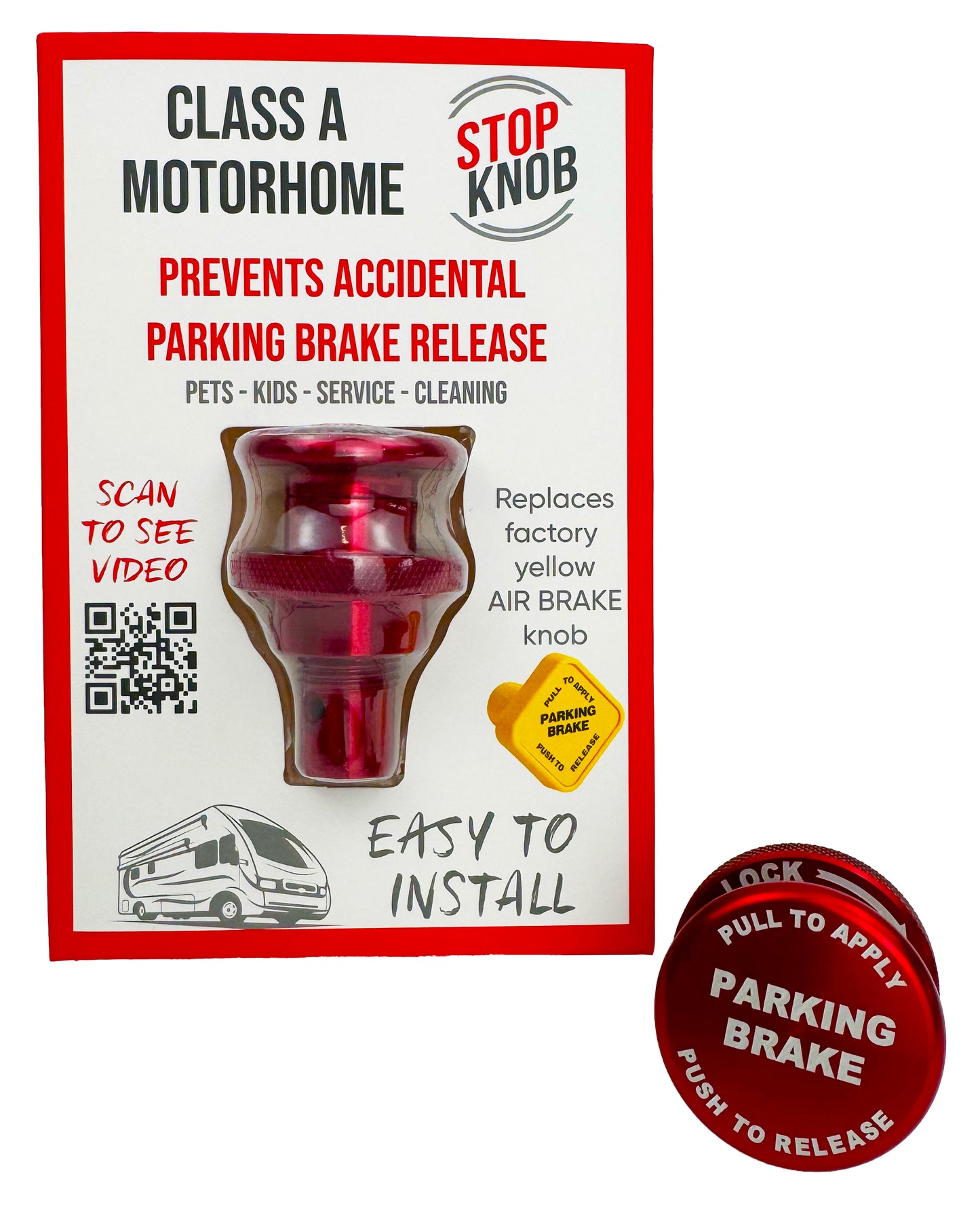 STOP KNOB Model SNAR1 Fits all Class A Motorhomes that have a yellow original manufacture Air Brake Knob