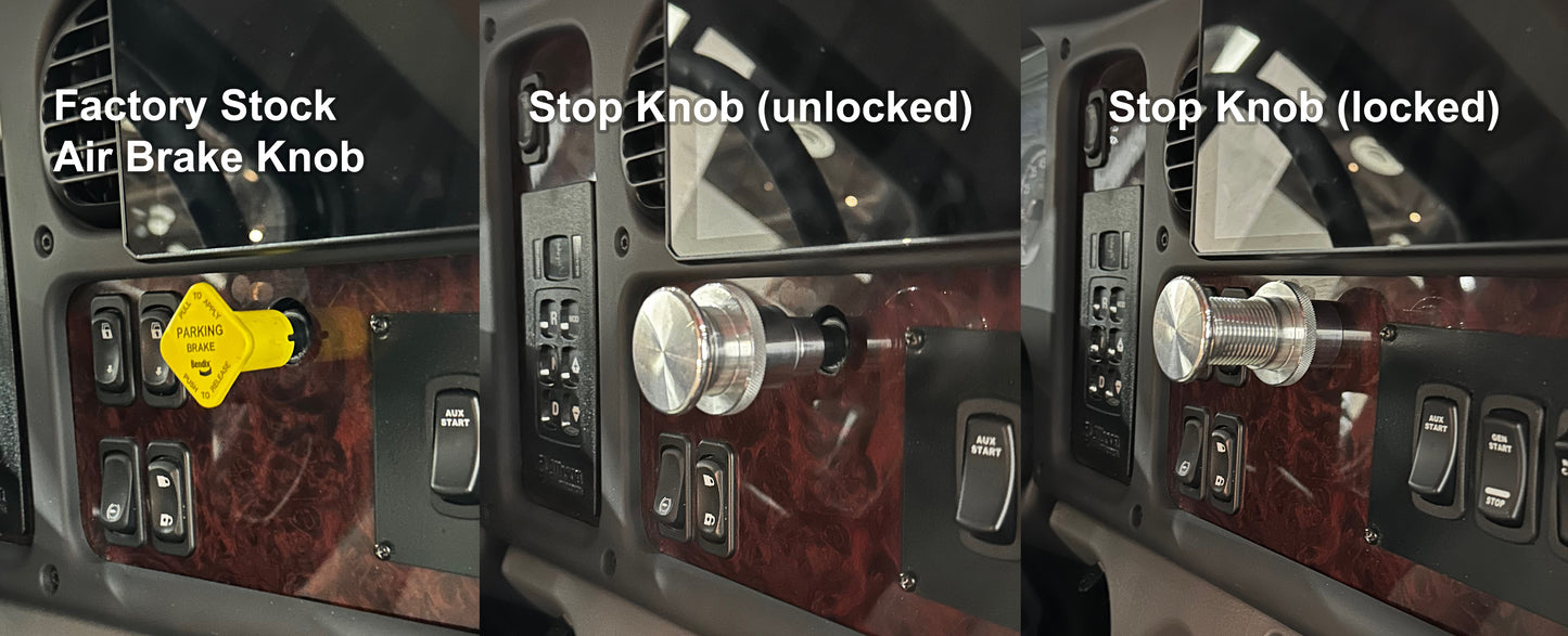 STOP KNOB Model SNCB1 Fits Super C Motorhomes, Commercial Trucks, Heavy Equipment, & Busses that have a yellow original manufacture Air Brake knob